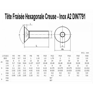 Tête Fraisée Hexagonale Creuse - Inox A2 DIN7791